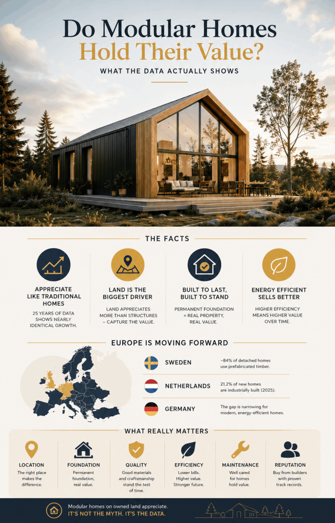 infographic of a modular home representing the idea that modualr homes hold value and are good investment asset